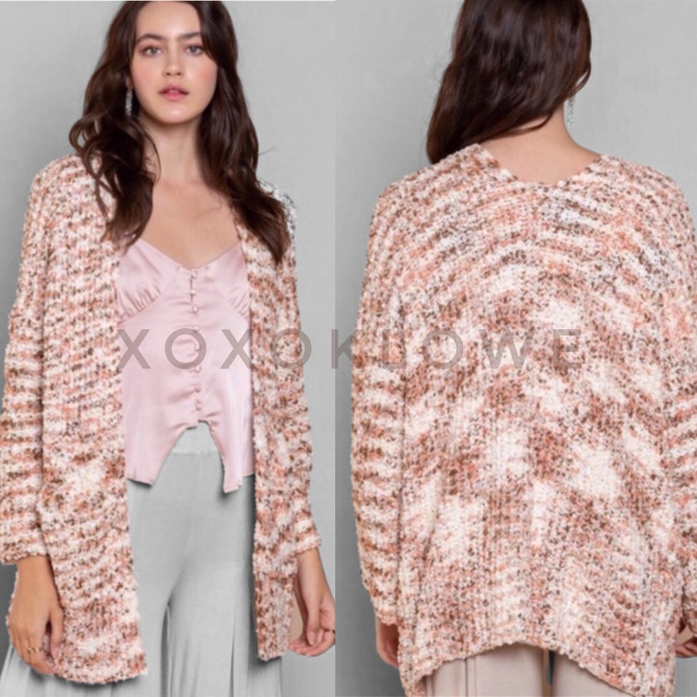 POL Soft Popcorn Knit Open Front Cardigan Multicolor Oversized - Picture 9 of 12